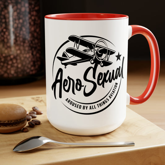 Aerosexual Two-Tone Coffee Mugs, 15oz (Biplane)