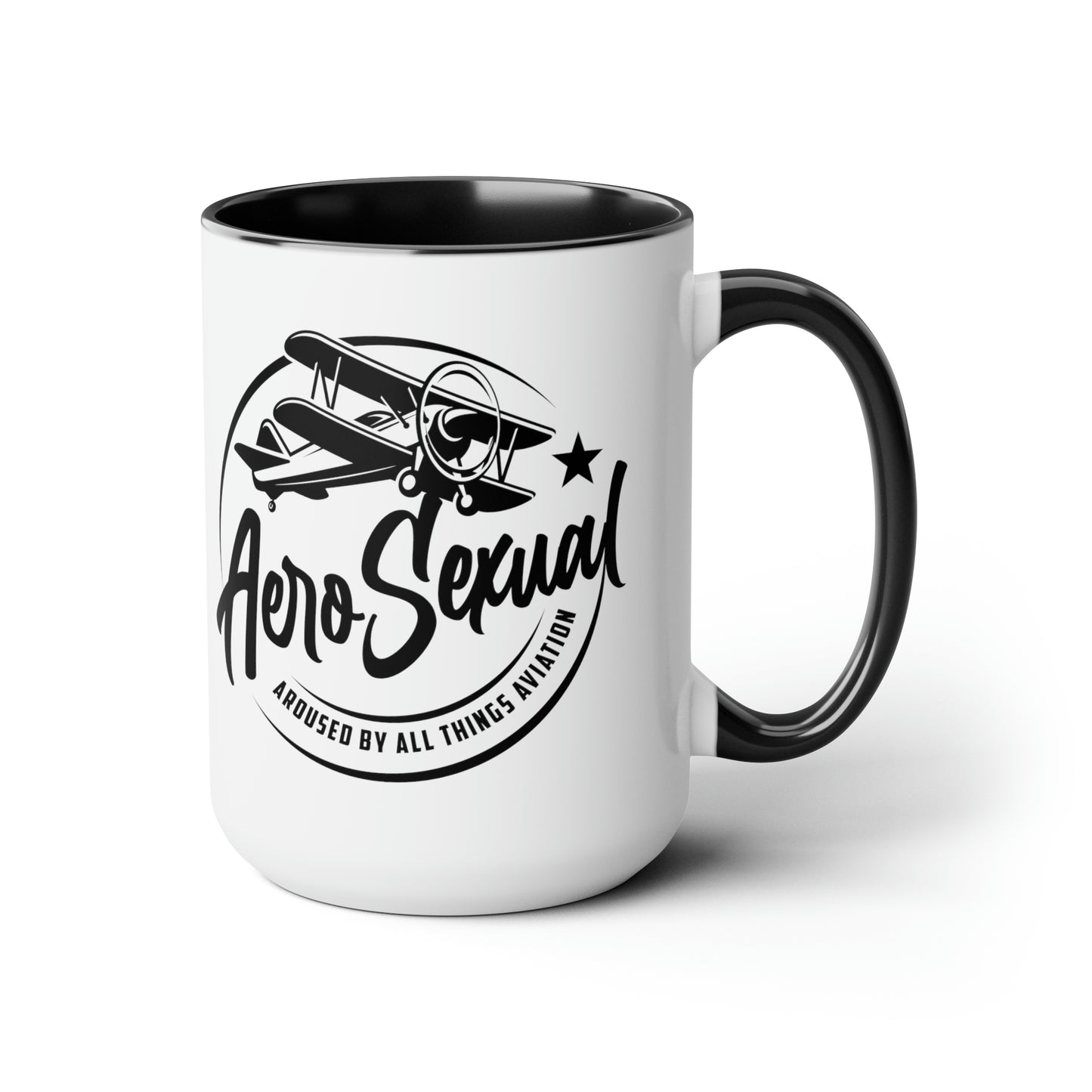 Aerosexual Two-Tone Coffee Mugs, 15oz (Biplane)