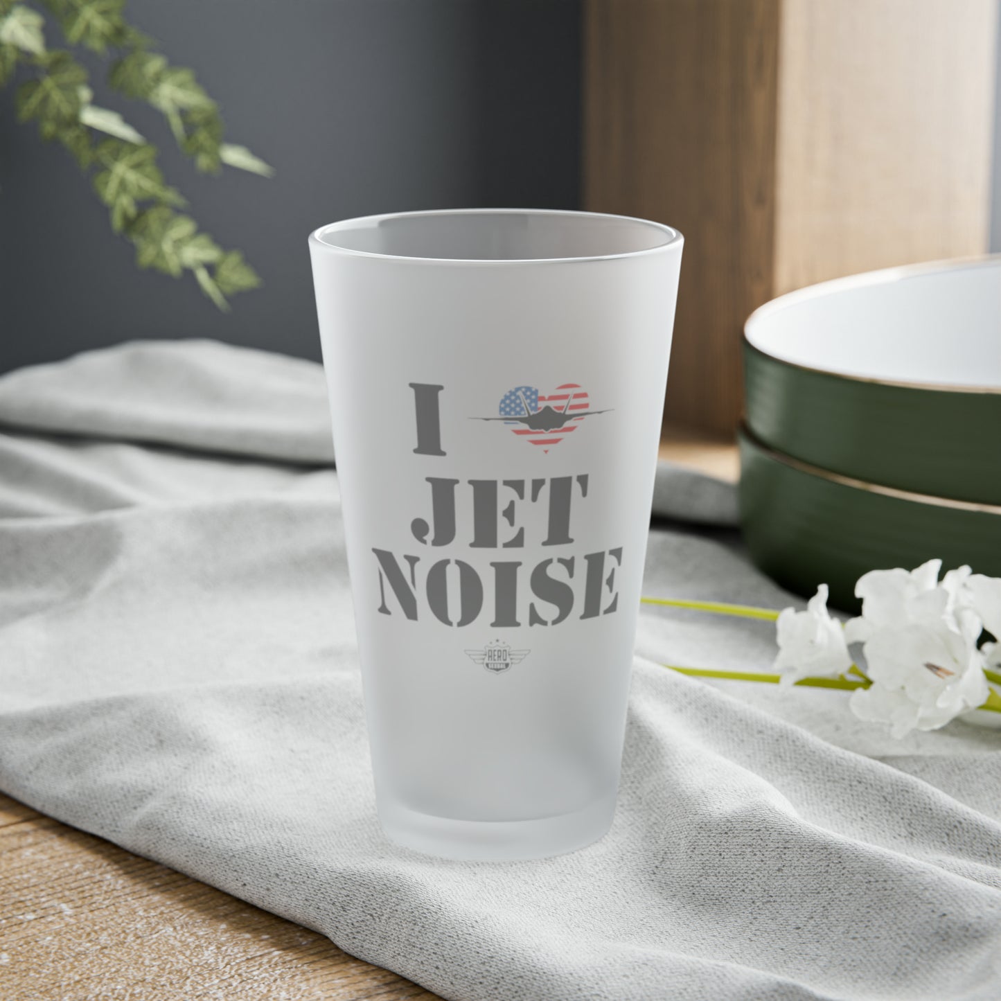 I heart Jet Noise Frosted Pint Glass, 16oz